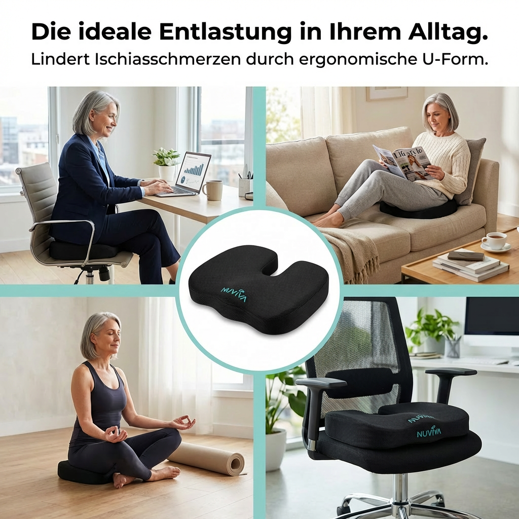 NUVIVA Ischias SitzPolster® — Ergonomisches Sitzkissen für Büro, Auto & Zuhause